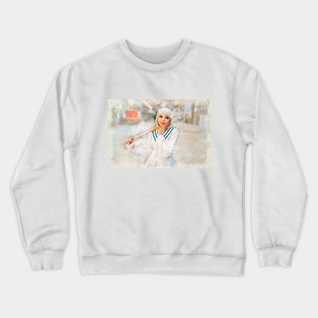 Cute anime style blonde girl with baseball bat Crewneck Sweatshirt by g14u